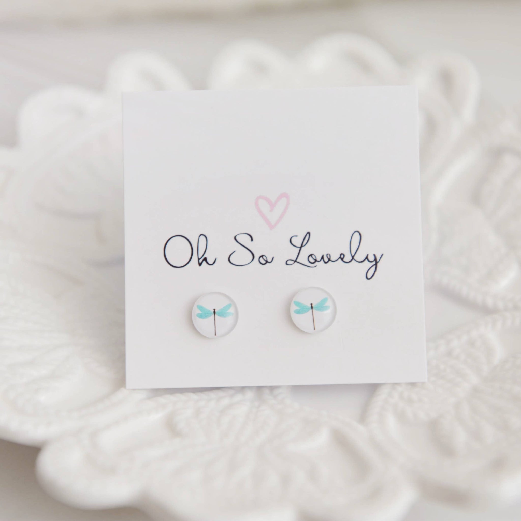 Light Blue Dragonfly Photo Glass Stud Earrings