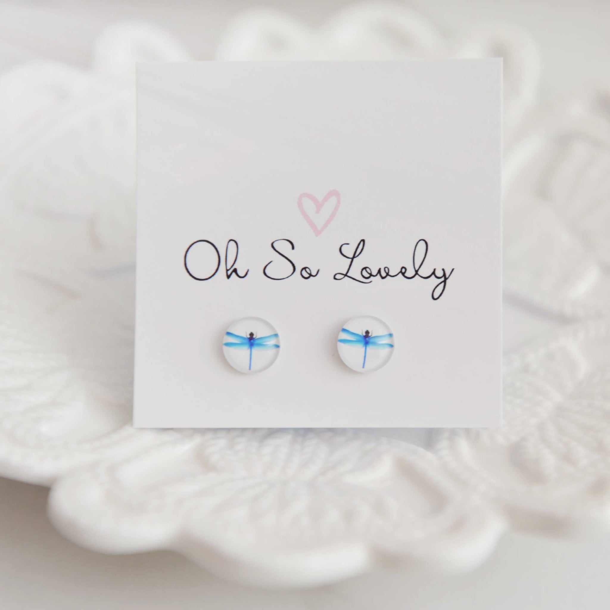 Blue Dragonfly photo glass stud earrings 