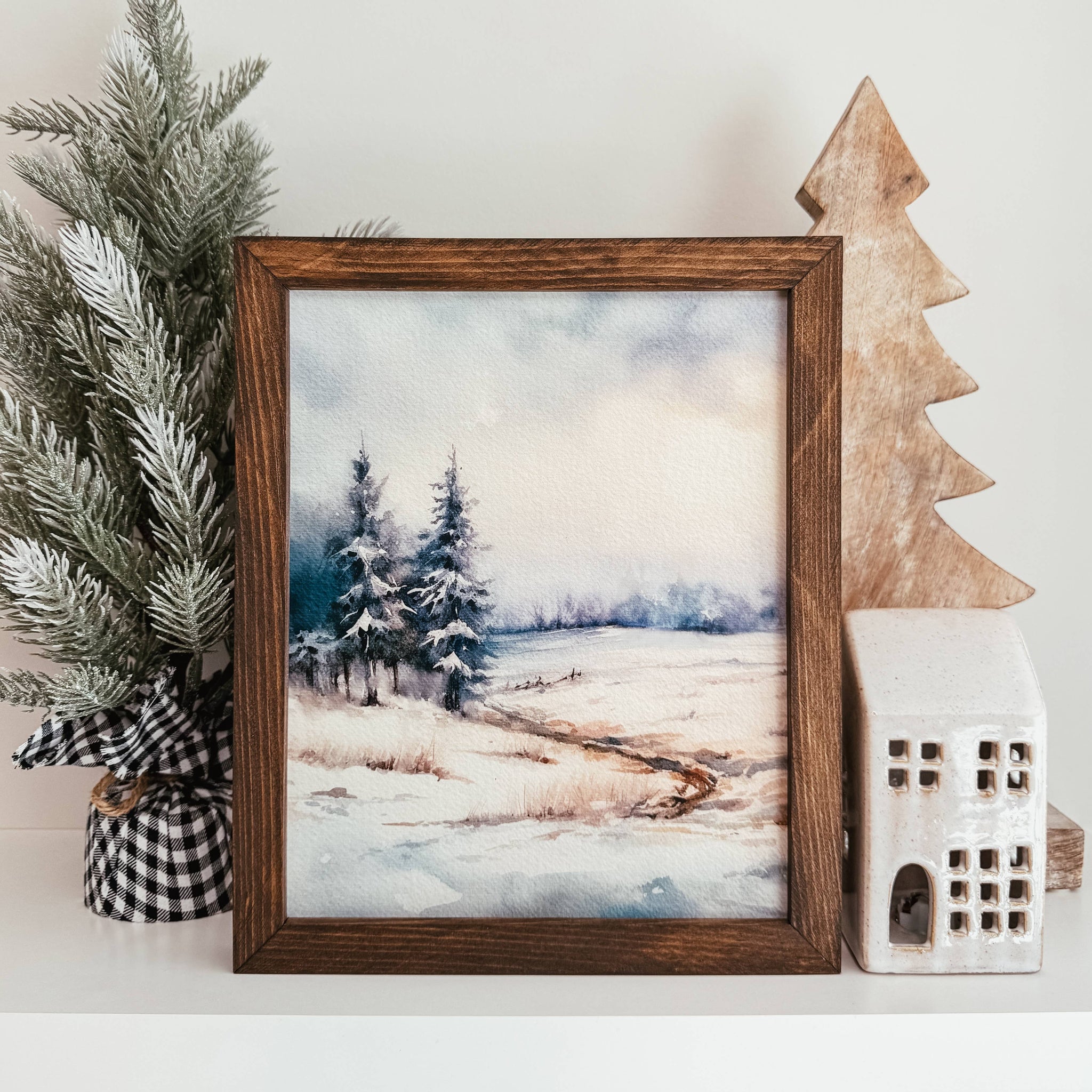 Winter Watercolour Framed Wood Sign