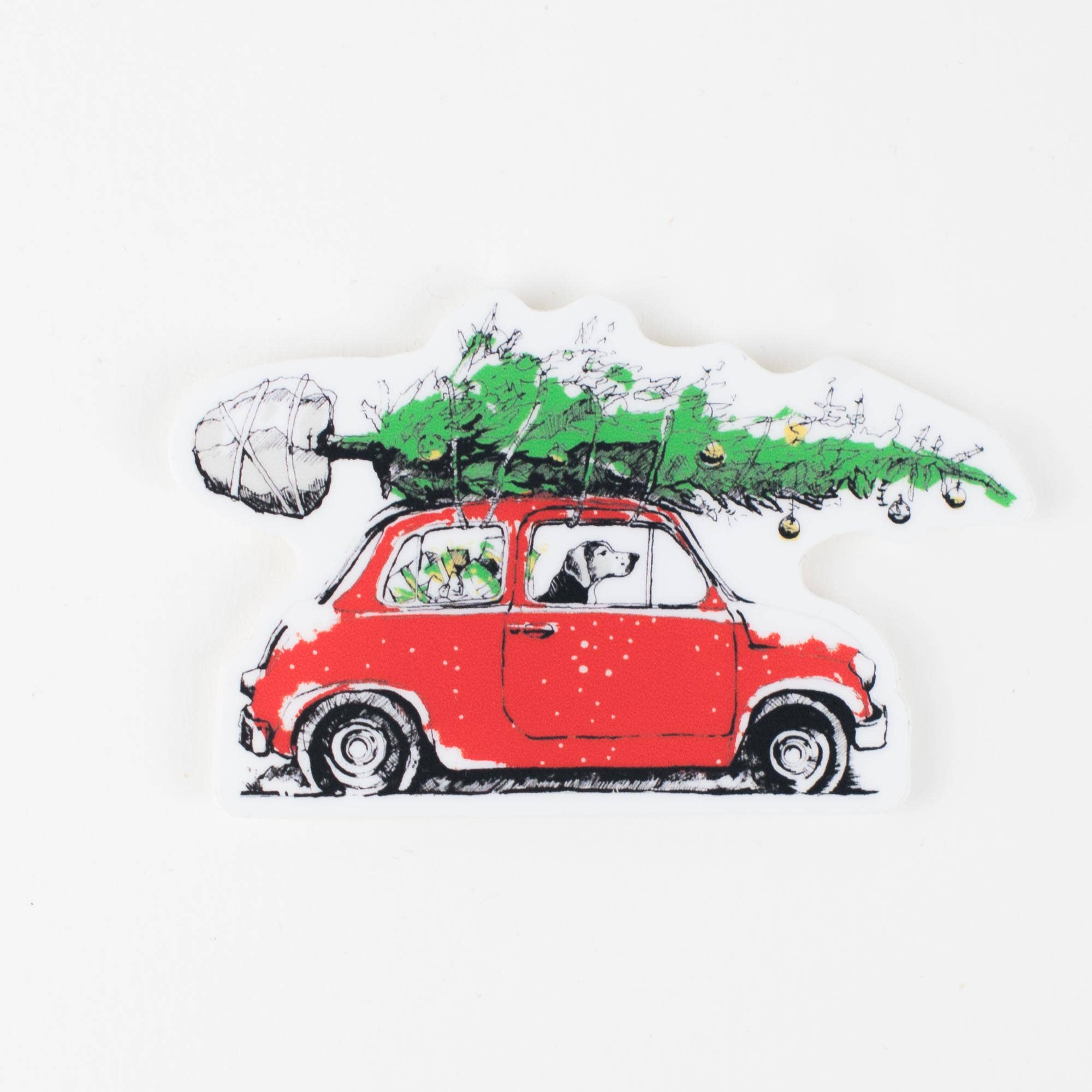 Sticker: Dog in Car Christmas Tree