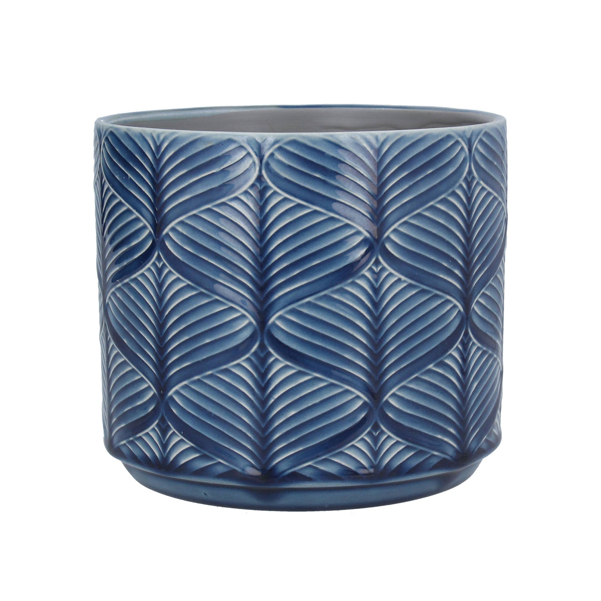 Navy Wavy Ceramic Pot Cover, med - GE20030