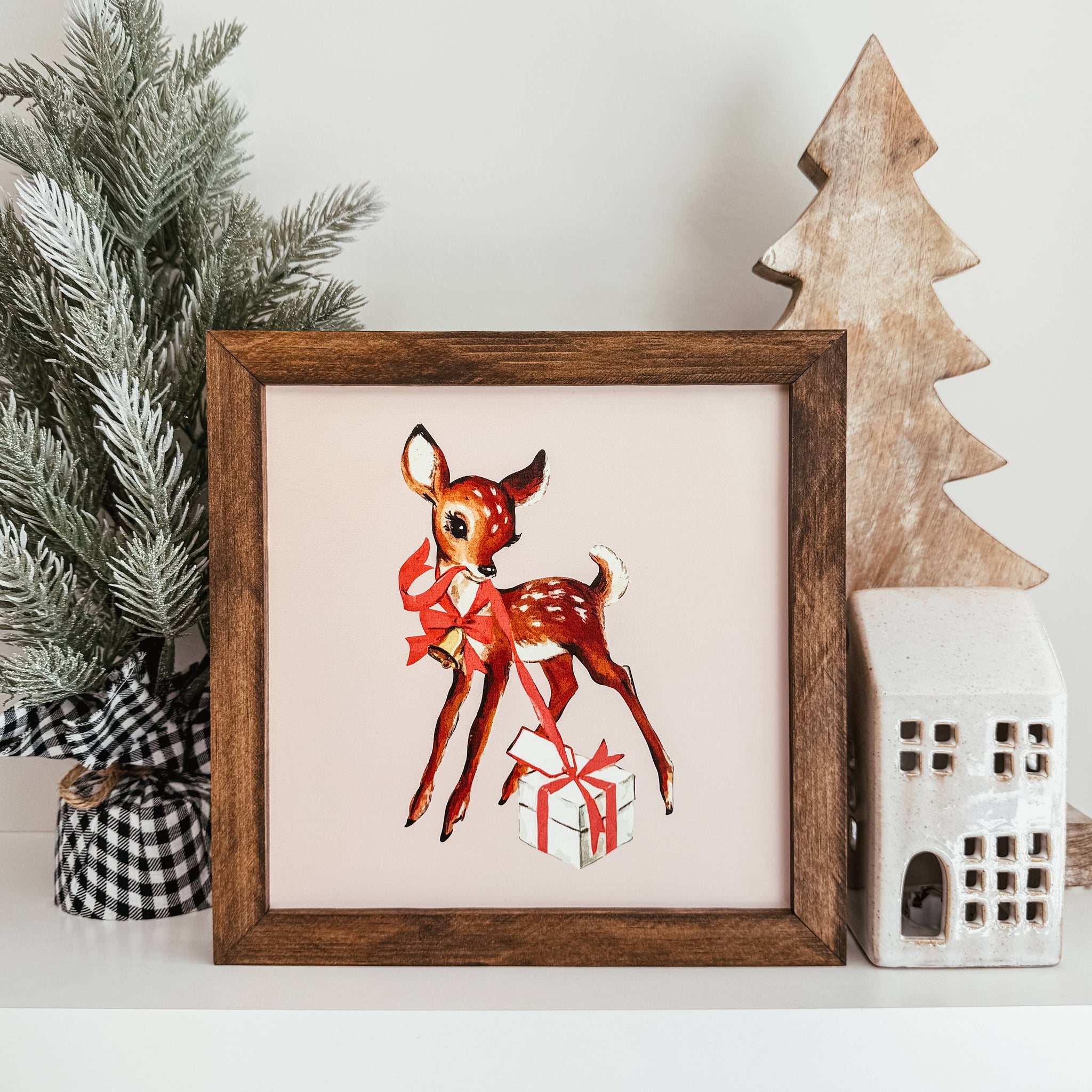 Vintage Reindeer Framed Wood Sign | Nostalgic Christmas Sign