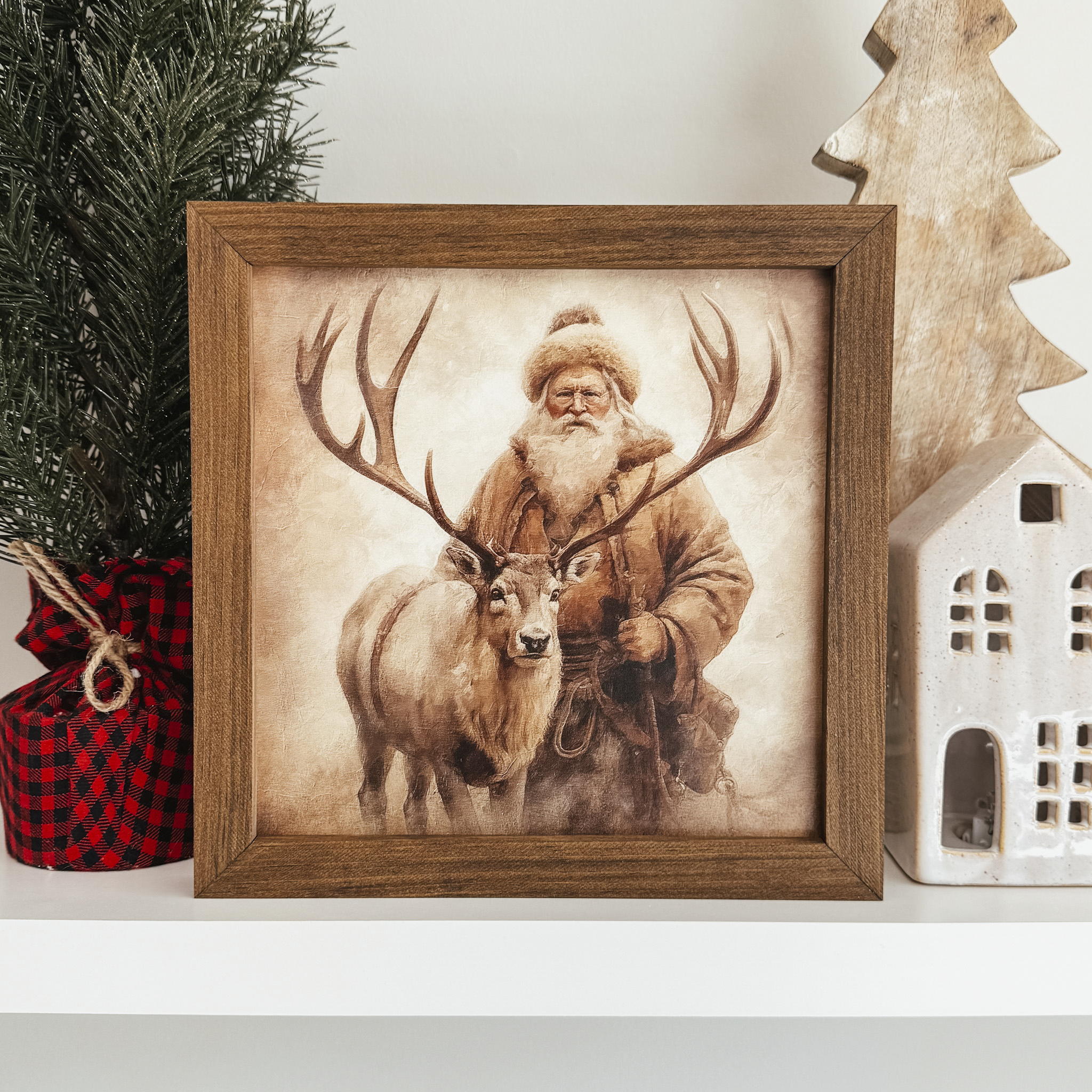 Santa & Reindeer Sign | Vintage Inspired Christmas Sign