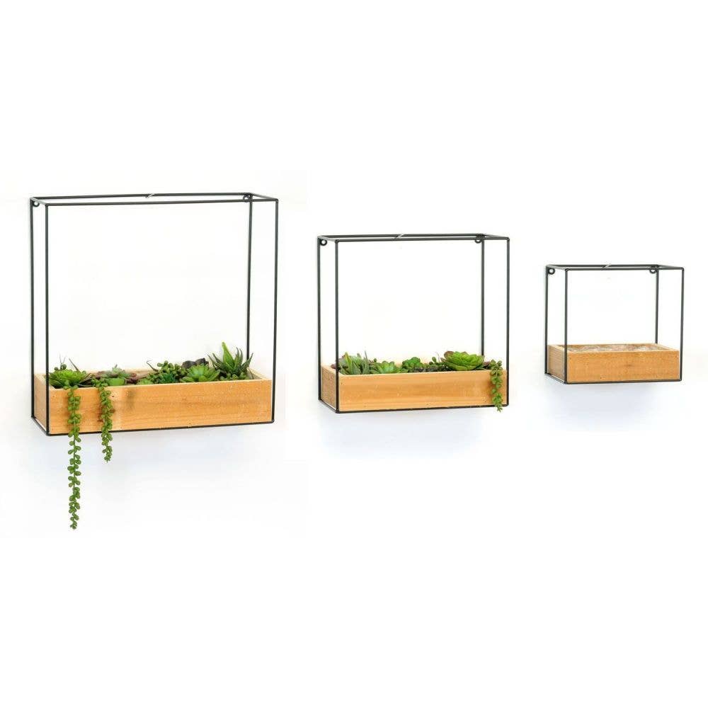 S/3 WIRE AND WOOD WALL SHELVES